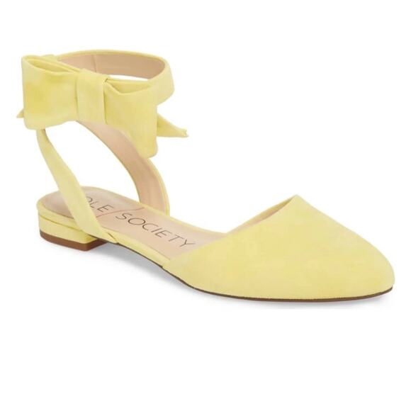 Sole Society Butter Yellow Pollie Flats Ankle Strap with Bow size 8.5M Kid Suede - Picture 2 of 16